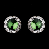 Silver Emerald Rhinestone Rondelle Pierced Stud Earrings 4712 Silver Emerald Rhinestone Rondelle Pierced Stud Earrings 4712