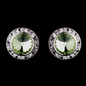 Silver Peridot Rhinestone Rondelle Clipped Stud Earrings 4712 Silver Peridot Rhinestone Rondelle Clipped Stud Earrings 4712
