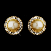 Gold Ivory Pearl & Clear Rhinestone Pierced Stud Button Earrings 4722 Gold Ivory Pearl & Clear Rhinestone Pierced Stud Button Earrings 4722