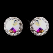 Silver AB Rhinestone Pierced Stud Button Earrings 4722 Silver AB Rhinestone Pierced Stud Button Earrings 4722