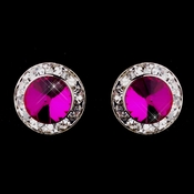 Silver Fuchsia Rhinestone Pierced Stud Button Earrings 4722 Silver Fuchsia Rhinestone Pierced Stud Button Earrings 4722
