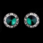 Silver Teal Rhinestone Clipped Stud Button Earrings 4722 Silver Teal Rhinestone Clipped Stud Button Earrings 4722