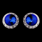 Silver Sapphire Round Rhinestone Rondelle Stud Clipped Earrings 9932 Silver Sapphire Round Rhinestone Rondelle Stud Clipped Earrings 9932