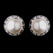 Silver White Pearl & Clear Round Rhinestone Rondelle Stud Clipped Earrings 9932 Silver White Pearl & Clear Round Rhinestone Rondelle Stud Clipped Earrings 9932