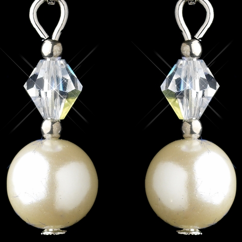 Silver Ivory Glass Pearl & Clear Swarovski Crystal Bead Earrings 0044 Silver Ivory Glass Pearl & Clear Swarovski Crystal Bead Earrings 0044