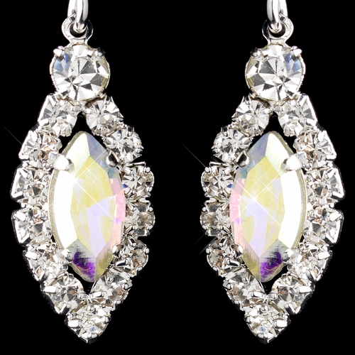 Silver AB & Clear Marquise Baguette Round Rhinestone Drop Earrings 0124 Silver AB & Clear Marquise Baguette Round Rhinestone Drop Earrings 0124