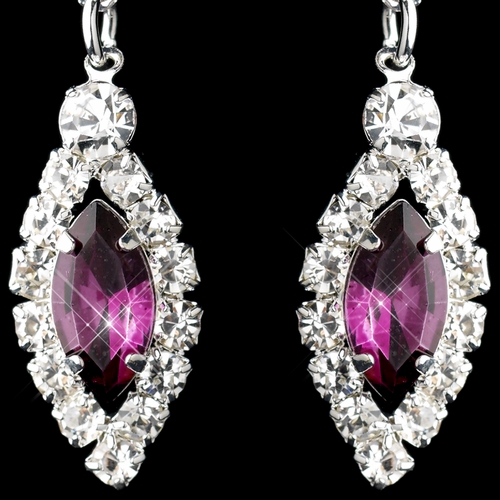 Silver Amethyst & Clear Marquise Baguette Round Rhinestone Drop Earrings 0124 Silver Amethyst & Clear Marquise Baguette Round Rhinestone Drop Earrings 0124