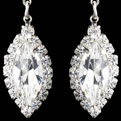 Silver Clear Marquise Baguette Round Rhinestone Drop Earrings 0124 Silver Clear Marquise Baguette Round Rhinestone Drop Earrings 0124