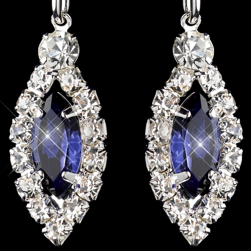 Silver Navy & Clear Marquise Baguette Round Rhinestone Drop Earrings 0124 Silver Navy & Clear Marquise Baguette Round Rhinestone Drop Earrings 0124