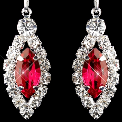 Silver Red & Clear Marquise Baguette Round Rhinestone Drop Earrings 0124 Silver Red & Clear Marquise Baguette Round Rhinestone Drop Earrings 0124