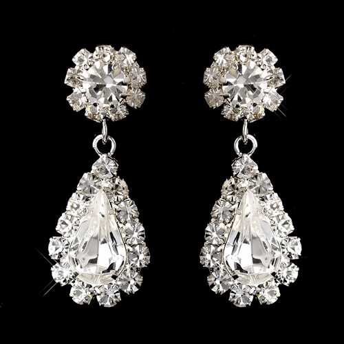 Silver Clear Pierced Round & Teardrop Earrings 1032 Silver Clear Pierced Round & Teardrop Earrings 1032