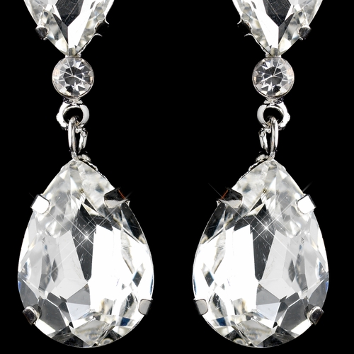 Silver Clear Teardrop Pierced Dangle Earrings 2233 Silver Clear Teardrop Pierced Dangle Earrings 2233