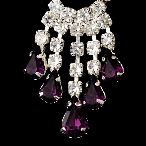 Silver Amethyst Teardrop & Clear Round Rhinestone Chandelier Earrings 2479 Silver Amethyst Teardrop & Clear Round Rhinestone Chandelier Earrings 2479
