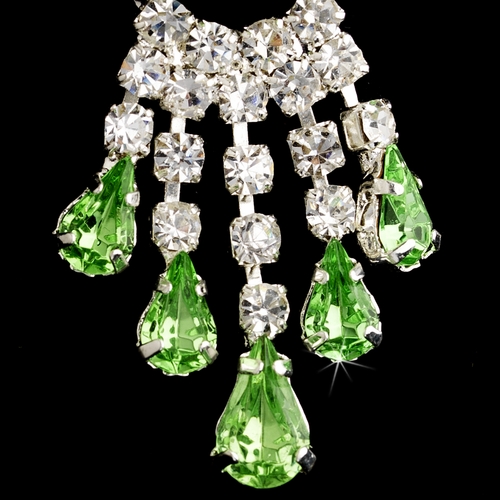 Silver Peridot Teardrop & Clear Round Rhinestone Chandelier Earrings 2479 Silver Peridot Teardrop & Clear Round Rhinestone Chandelier Earrings 2479