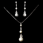 Silver Clear Diamond White Pearl Necklace 5077 & White Pearl Earrings 5484 Silver Clear Diamond White Pearl Necklace 5077 & White Pearl Earrings 5484