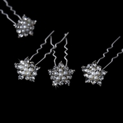 * 12 Lovely Silver Clear Crystal & Ivory Faux Pearl Star Hair Pins 0084 * 12 Lovely Silver Clear Crystal & Ivory Faux Pearl Star Hair Pins 0084