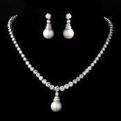Silver Diamond White Pearl Necklace and Earring Set 3068***Discontinued*** Silver Diamond White Pearl Necklace and Earring Set 3068***Discontinued***