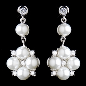 Antique Rhodium Silver Clear CZ Crystal & White Pearl Drop Flower Earrings 8579 Antique Rhodium Silver Clear CZ Crystal & White Pearl Drop Flower Earrings 8579