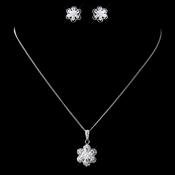 Antique Rhodium Silver CZ Crystal Flower Necklace & Earrings Jewelry Set 9972 Antique Rhodium Silver CZ Crystal Flower Necklace & Earrings Jewelry Set 9972