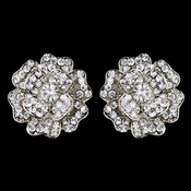 Antique Silver Clear Rhinestone Rose Clip On Earrings 22520 Antique Silver Clear Rhinestone Rose Clip On Earrings 22520