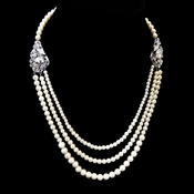 Antique Rhodium Silver 3 Rows Ivory Pearl Necklace 9859 Antique Rhodium Silver 3 Rows Ivory Pearl Necklace 9859