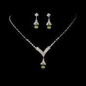 Silver Peridot Crystal Drop Jewelry Set NE 344 Silver Peridot Crystal Drop Jewelry Set NE 344