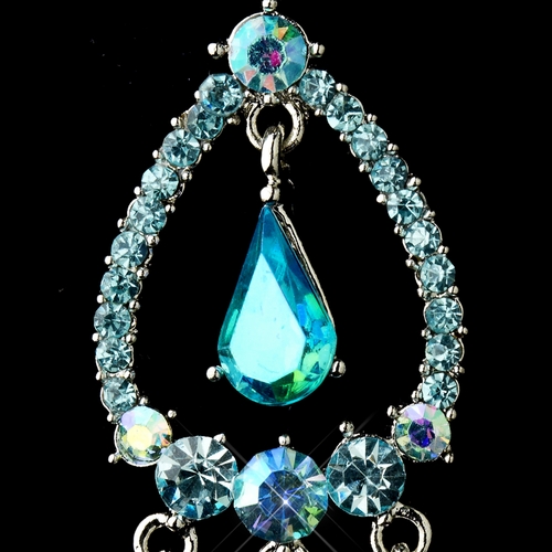 Silver Turquoise AB Crystal & Rhinestone Chandelier Bridal Earrings 8686 Silver Turquoise AB Crystal & Rhinestone Chandelier Bridal Earrings 8686