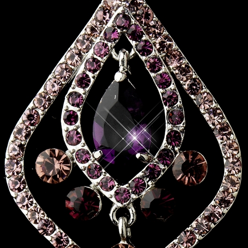 Antique Silver Amethyst CZ Tear Drop Crystal & Rhinestone Chandelier Bridal Earrings 8687 Antique Silver Amethyst CZ Tear Drop Crystal & Rhinestone Chandelier Bridal Earrings 8687