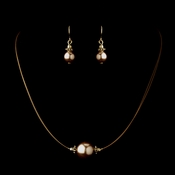 Gold Light Brown Czech Glass Pearl & Bali Bead Illusion Necklace & Earrings Jewelry Set 8662 Gold Light Brown Czech Glass Pearl & Bali Bead Illusion Necklace & Earrings Jewelry Set 8662