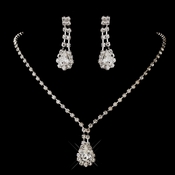 Silver Clear Teardrop & Round Rhinestone Necklace & Earrings Jewelry Set 0201 Silver Clear Teardrop & Round Rhinestone Necklace & Earrings Jewelry Set 0201