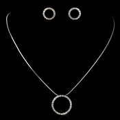 Antique Silver Rhodium Clear CZ Crystal Circle Necklace & Earrings Jewelry Set 3688 Antique Silver Rhodium Clear CZ Crystal Circle Necklace & Earrings Jewelry Set 3688