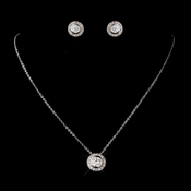 Antique Silver Rhodium Clear Round CZ Crystal Necklace & Earrings Jewelry Set 5783 Antique Silver Rhodium Clear Round CZ Crystal Necklace & Earrings Jewelry Set 5783