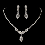 Silver Clear Round & Marquise Rhinestone Necklace & Earrings Jewelry Set 6361 Silver Clear Round & Marquise Rhinestone Necklace & Earrings Jewelry Set 6361