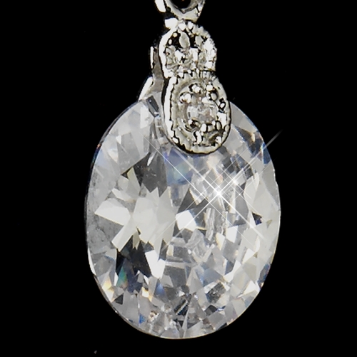 Gleaming Antique Silver Clear Oval CZ Dangle Earrings 5874 Gleaming Antique Silver Clear Oval CZ Dangle Earrings 5874