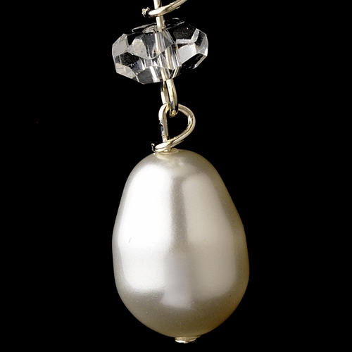 Silver White Glass Pearl & Swarovski Crystal Bead Dangle Earrings 2124 Silver White Glass Pearl & Swarovski Crystal Bead Dangle Earrings 2124