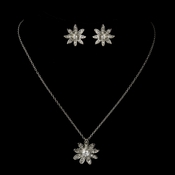 Antique Silver CZ Crystal Flower Necklace & Earrings Bridal Jewelry Set 8664 Antique Silver CZ Crystal Flower Necklace & Earrings Bridal Jewelry Set 8664