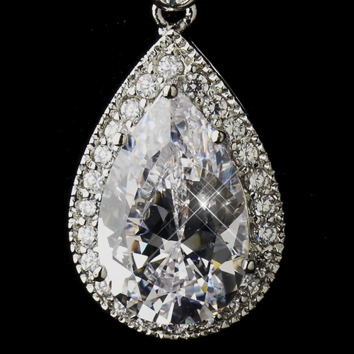 Antique Silver Clear Dangle Tear Drop CZ Crystal Bridal Earrings 8656 Antique Silver Clear Dangle Tear Drop CZ Crystal Bridal Earrings 8656