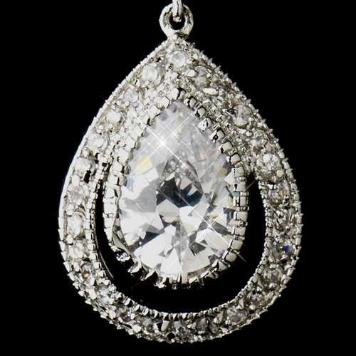 Antique Silver Clear CZ Dangle Drop Bridal Earrings 7427 Antique Silver Clear CZ Dangle Drop Bridal Earrings 7427