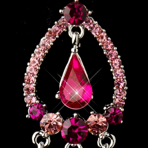 Silver Fuchsia Crystal & Rhinestone Chandelier Bridal Earrings 8686 Silver Fuchsia Crystal & Rhinestone Chandelier Bridal Earrings 8686