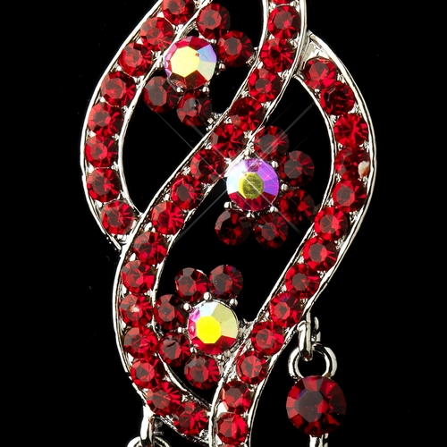Silver Red & AB Rhinestone Dangle Bridal Earrings 8657 Silver Red & AB Rhinestone Dangle Bridal Earrings 8657