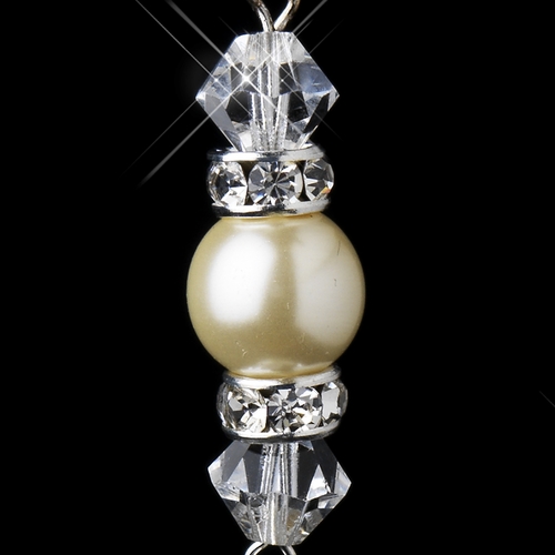 Silver Ivory Pearl & Swarovski Crystal Bead Long Drop Bridal Earrings 8740 Silver Ivory Pearl & Swarovski Crystal Bead Long Drop Bridal Earrings 8740