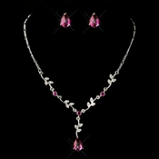 * Silver Fuchsia Stud Floral Bridal Set NE 328 * Silver Fuchsia Stud Floral Bridal Set NE 328