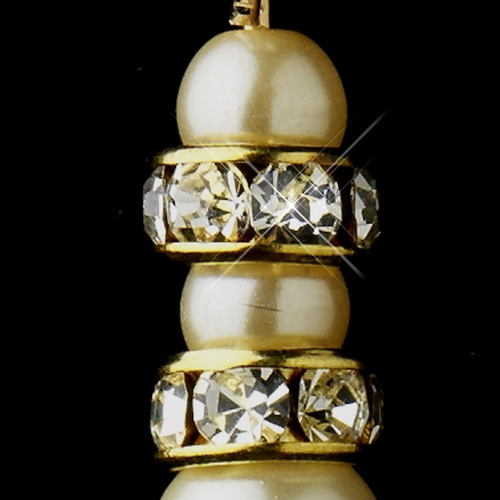 Gold Ivory Pearl Rhinestone Dangle Earrings 8366 Gold Ivory Pearl Rhinestone Dangle Earrings 8366