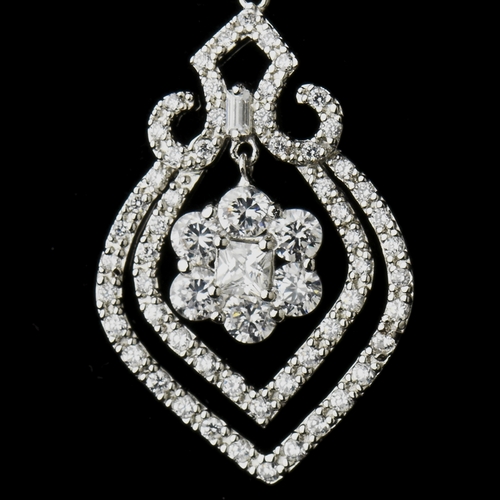 Antique Silver Clear CZ Crystal Flower Bulb Bridal Earrings 8748 Antique Silver Clear CZ Crystal Flower Bulb Bridal Earrings 8748