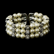 Antique Silver Ivory Pearl & Rhinestone Bridal Cuff Bracelet 721 Antique Silver Ivory Pearl & Rhinestone Bridal Cuff Bracelet 721