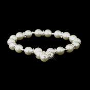 White Pearl & Rhinestone Rondelle Bridal Stretch Bracelet 8742 White Pearl & Rhinestone Rondelle Bridal Stretch Bracelet 8742