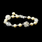Ivory Glass Pearl with Clear & Rhinestone Ball Linked Bridal Clasp Bracelet 8744 Ivory Glass Pearl with Clear & Rhinestone Ball Linked Bridal Clasp Bracelet 8744