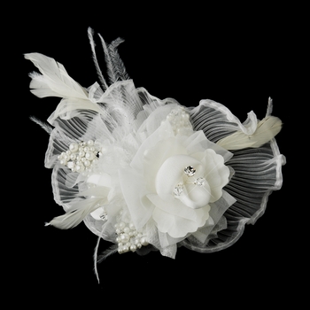 * Ivory Flower Feather Fascinator Hair Clip 3539 or Bridal Brooch (Pin Included on Back) Ivory or White