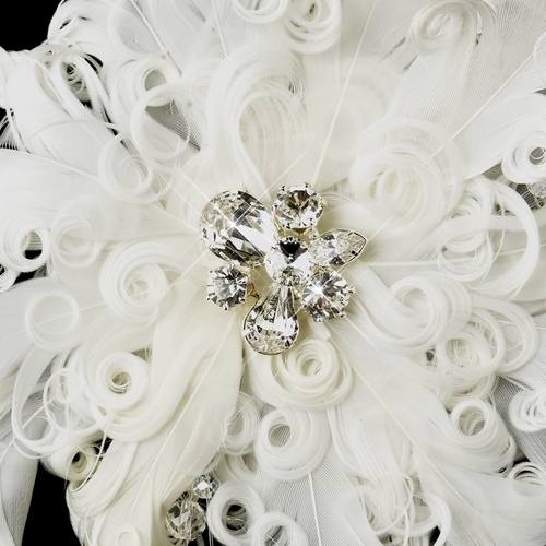 * Crystal & Rhinestone Feather Flower Bridal Hair Clip 5287 * Crystal & Rhinestone Feather Flower Bridal Hair Clip 5287