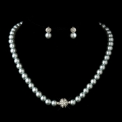 Silver Light Blue Glass Pearl Pave Ball Necklace & Earrings Bridal Jewelry Set 720 Silver Light Blue Glass Pearl Pave Ball Necklace & Earrings Bridal Jewelry Set 720